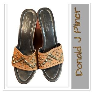 Vtg Donald J Pliner Sz 8 Couture Embellished Wedge Mules Studded Slides